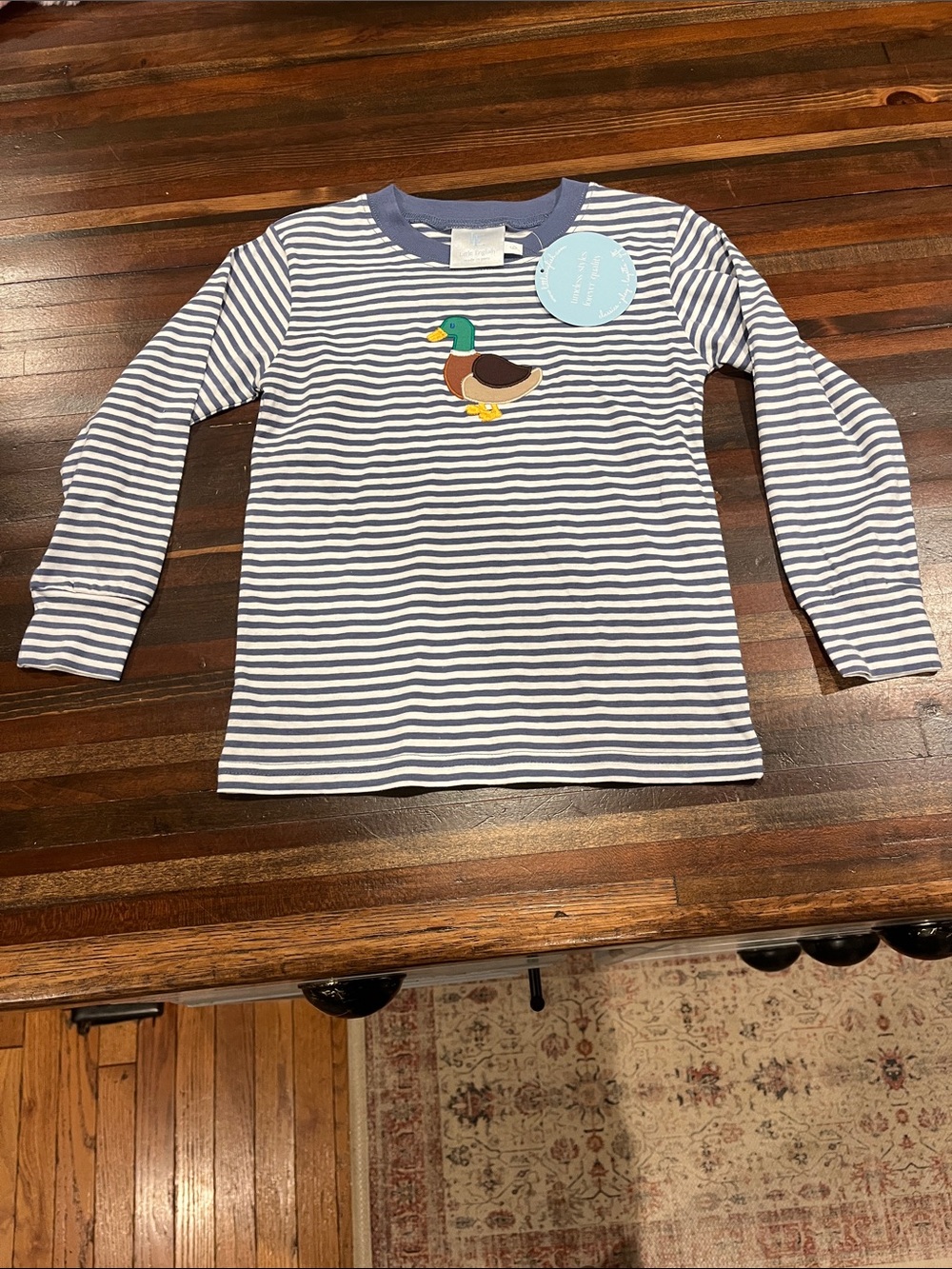 Little English Navy & White Striped Long-Sleeve Tee with Duck Patch size 6